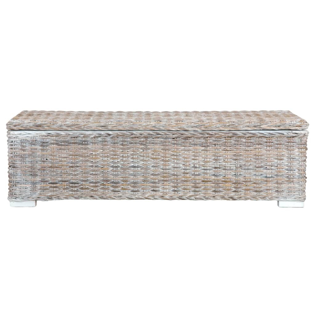 Storage Box 120 cm White Kubu Rattan and Solid Mango Wood